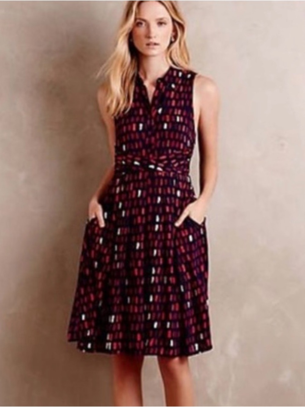 11.1. Tylho Brynn Shirtdress Navy Red Abstract Print Sleeveless Small